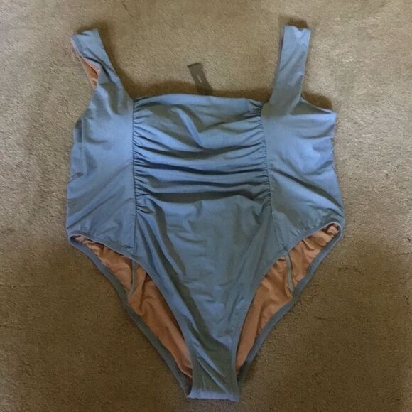 NWT J Crew Womens Swimsuit Ruched Squareneck One Piece Blue Mist BF17 - Picture 3 of 5